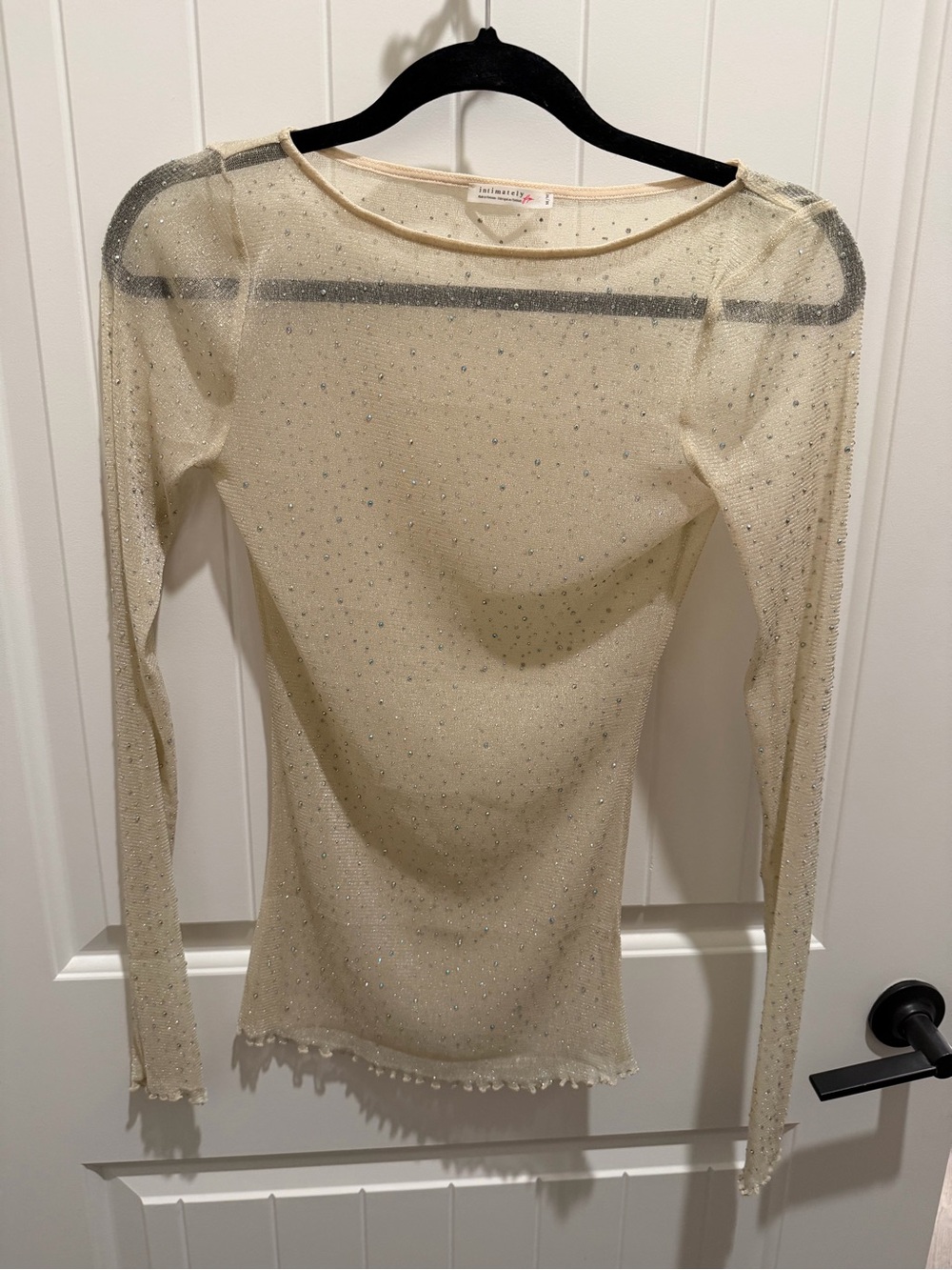Intimately Free People Rhinestone Mesh Long Sleeve Top Cream Size M/L